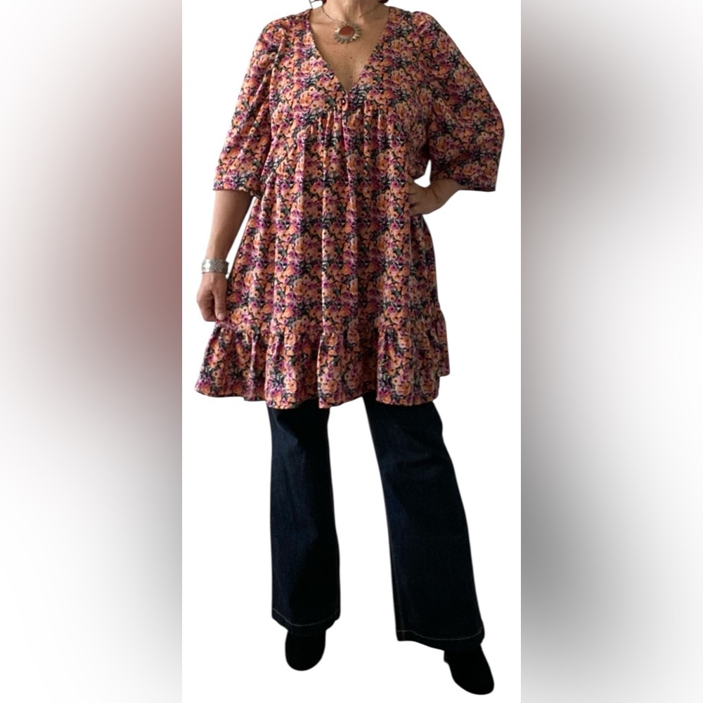Nasty Gal boho floral mini dress / tunic EUC size 14